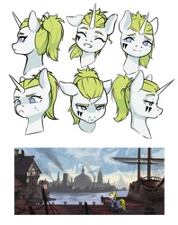 Size: 920x1160 | Tagged: safe, artist:printik, derpibooru import, oc, oc:honoria, pony, unicorn, equestria at war mod, boat, expressions, face paint, medieval, scenery, ship, smiling, smug, unamused