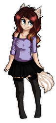 Size: 504x1106 | Tagged: safe, artist:tay-niko-yanuciq, derpibooru import, oc, oc only, human, clothes, ear fluff, eared humanization, ears, female, humanized, simple background, skirt, smiling, socks, solo, tail, tailed humanization, transparent background