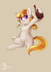 Size: 1280x1811 | Tagged: safe, artist:yunlongchen, derpibooru import, oc, oc only, alicorn, pony, alicorn oc, belly button, blushing, chest fluff, coke, horn, jewelry, necklace, smiling, soda, solo, wings