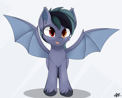 Size: 3500x2800 | Tagged: safe, artist:starmaster, derpibooru import, oc, oc:scrimmy, bat pony, pegasus, pony, :p, commission, front view, happy, heterochromia, solo, spread wings, tongue, tongue out, wings