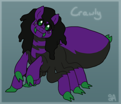 Size: 890x770 | Tagged: safe, artist:greenarsonist, derpibooru import, oc, oc only, oc:crawly, monster pony, original species, spider, spiderpony, fangs, head tilt, looking at you, smiling, smiling at you