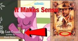 Size: 1826x974 | Tagged: safe, derpibooru import, edit, edited screencap, screencap, cheerilee, earth pony, human, pony, season 9, the last crusade, spoiler:s09, coincidence i think not, eyes closed, female, indiana jones, male, mare, movie poster, op is a slowpoke, poster, slowpoke