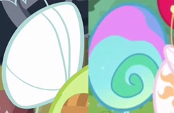 Size: 1897x1237 | Tagged: safe, derpibooru import, edit, edited screencap, screencap, granny smith, princess celestia, alicorn, earth pony, pony, between dark and dawn, brotherhooves social, coincidence i think not, comparison, cutie mark, elderly, female, mare, tail, tail bun