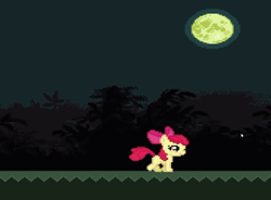 Size: 356x264 | Tagged: safe, derpibooru import, apple bloom, earth pony, pony, bloodlineapplebloom.exe, bow, female, filly, foal, forest, game, grass, hair bow, mare, moon, night, tree, youtube link