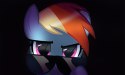 Size: 797x478 | Tagged: safe, artist:opal_radiance, derpibooru import, rainbow dash, pegasus, pony, black background, female, glasses, looking at you, mare, shading, simple background, solo, sunglasses