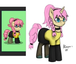 Size: 1205x1006 | Tagged: safe, artist:rcooper, derpibooru import, oc, pony, unicorn, blue eyes, braid, braided tail, clothes, glasses, pantyhose, pink hair, pony town, skirt, solo, tail