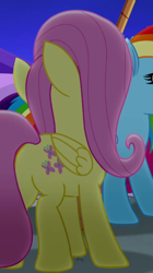 Size: 330x590 | Tagged: safe, derpibooru import, screencap, fluttershy, rainbow dash, rainbow roadtrip, butt, cropped, plot