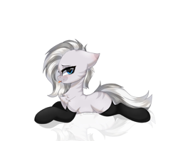 Size: 2560x2036 | Tagged: safe, derpibooru import, oc, oc only, zebra, blushing, chest fluff, clothes, ear blush, female, looking at you, reflection, simple background, socks, solo, tongue, tongue out, white background, zebra oc