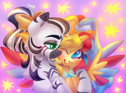 Size: 4000x2945 | Tagged: safe, artist:irinamar, derpibooru import, oc, oc only, pegasus, pony, zebra, zebra oc