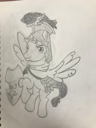 Size: 3024x4032 | Tagged: safe, artist:mlpfantealmintmoonrise, derpibooru import, flash magnus, pegasus, g4, drawing, male, netitus, pencil drawing, photo, shield, sketch, solo, stallion, traditional art