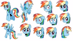 Size: 4096x2307 | Tagged: safe, artist:_ton618_, derpibooru import, rainbow dash, pegasus, pony, cute, dashabetes, ears, expressions, female, floppy ears, flying, folded wings, gritted teeth, looking at you, mare, open mouth, rear view, side view, simple background, smiling, solo, spread wings, talking, teeth, white background, wings