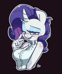 Size: 1800x2150 | Tagged: safe, artist:lou, derpibooru import, rarity, anthro, black background, breasts, clothes, raritits, shirt, simple background