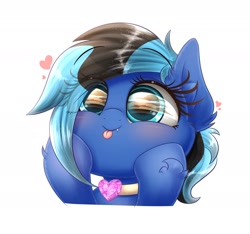 Size: 1884x1760 | Tagged: safe, alternate version, artist:phoenixrk49, derpibooru import, oc, oc only, pony, ear fluff, ears, eye clipping through hair, eye reflection, fangs, heart, hoof on cheek, reflection, simple background, solo, tongue, tongue out, white background