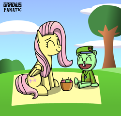 Size: 1200x1148 | Tagged: safe, artist:gradiusfanatic, derpibooru import, fluttershy, pegasus, pony, crossover, female, flippy, happy tree friends, male, this will end in death, this will end in tears, this will end in tears and/or death
