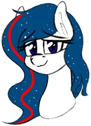 Size: 427x589 | Tagged: safe, artist:seafooddinner, derpibooru import, oc, oc only, oc:nasapone, earth pony, pony, bust, ear fluff, ears, female, lidded eyes, looking at you, mare, simple background, smiling, solo, white background