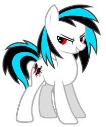 Size: 749x895 | Tagged: safe, artist:zeffdakilla, derpibooru import, oc, oc only, oc:notechaser, earth pony, pony, base used, black mane, blue mane, cyan mane, evil, grin, red eyes, simple background, smiling, standing, transparent background, white, white fur