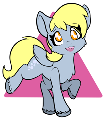 Size: 1668x1929 | Tagged: safe, artist:larrykitty, derpibooru import, derpy hooves, pegasus, pony, cheek fluff, chest fluff, female, looking at you, mare, open mouth, open smile, simple background, smiling, smiling at you, solo, wall eyed