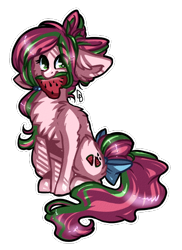 Size: 462x636 | Tagged: safe, artist:tay-niko-yanuciq, derpibooru import, oc, oc only, earth pony, pony, bow, chest fluff, earth pony oc, food, hair bow, simple background, tail, tail bow, transparent background, watermelon