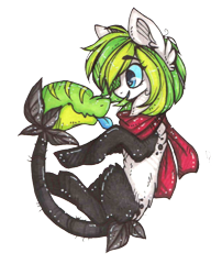 Size: 622x768 | Tagged: safe, artist:tay-niko-yanuciq, derpibooru import, oc, oc only, original species, plant pony, pony, :p, augmented, augmented tail, clothes, ear fluff, ears, plant, scarf, simple background, smiling, tail, tongue, tongue out, transparent background