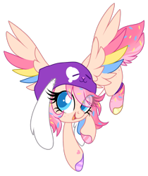 Size: 939x1117 | Tagged: safe, artist:lupulrafinat, derpibooru import, oc, oc only, pegasus, pony, eyelashes, flying, hat, hoof polish, pegasus oc, simple background, smiling, solo, transparent background