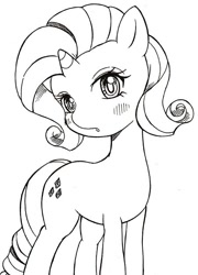 Size: 452x629 | Tagged: safe, artist:auntie_grub, derpibooru import, rarity, pony, unicorn, female, horn, looking at you, mare, simple background, solo, white background