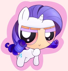 Size: 682x716 | Tagged: safe, artist:auntie_grub, derpibooru import, rarity, blossom (powerpuff girls), clothes, costume, female, horn, looking at you, pony costume, simple background, smiling, smiling at you, solo, the powerpuff girls