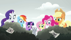 Size: 1280x720 | Tagged: safe, derpibooru import, screencap, applejack, fluttershy, pinkie pie, rainbow dash, rarity, sunny skies, twilight sparkle, twilight sparkle (alicorn), alicorn, butterfly, earth pony, pegasus, pony, unicorn, rainbow roadtrip, mane six