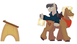 Size: 1280x732 | Tagged: safe, artist:itstechtock, derpibooru import, oc, oc only, oc:stoutheart, oc:waxing lyrical, pony, male, simple background, stallion, table, transparent background