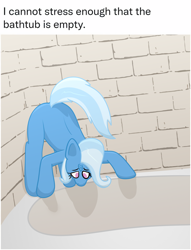 Size: 1920x2514 | Tagged: safe, artist:xppp1n, trixie, bathtub, behaving like a cat, ponified animal photo, scared, solo, text