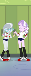 Size: 444x1078 | Tagged: safe, edit, edited screencap, screencap, diamond tiara, silver spoon, equestria girls, alternate outfits, bloomers, clothes, glasses, shirt, shoes, socks