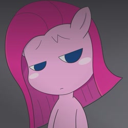 Size: 385x385 | Tagged: safe, artist:auntie_grub, derpibooru import, pinkie pie, earth pony, pony, female, gray background, mare, pinkamena diane pie, simple background, solo