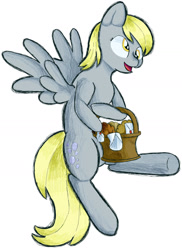 Size: 1280x1757 | Tagged: safe, artist:trr_bc, derpibooru import, derpy hooves, pegasus, pony, fighting is magic, bag, fighting is magic aurora, food, mail, mailbag, muffin, simple background, splash art, white background