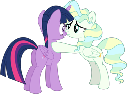 Size: 5427x4030 | Tagged: safe, artist:thatusualguy06, derpibooru import, twilight sparkle, twilight sparkle (alicorn), vapor trail, alicorn, pegasus, pony, top bolt, .svg available, absurd resolution, butt, duo, duo female, female, hoof on shoulder, leaning, mare, plot, simple background, svg, transparent background, twibutt, vector, worried