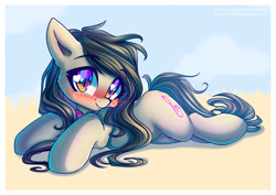 Size: 1455x1029 | Tagged: safe, artist:chaosangeldesu, derpibooru import, octavia melody, earth pony, pony, blushing, cute, daaaaaaaaaaaw, female, looking at you, lying down, mare, prone, smiling, solo, tavibetes