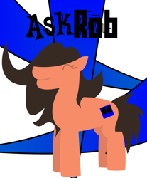 Size: 5867x7086 | Tagged: safe, artist:ethanepsc4, derpibooru import, oc, oc only, oc:rob, pony, ^^, ask rob, eyes closed, happy, logo, messy mane, messy tail, solo, tail