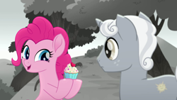 Size: 1920x1080 | Tagged: safe, derpibooru import, screencap, pinkie pie, sunny skies, rainbow roadtrip, cupcake, food