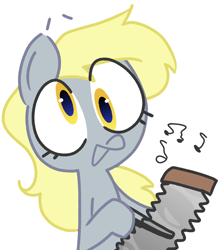 Size: 2232x2514 | Tagged: safe, artist:sundzy, derpibooru import, derpy hooves, pegasus, pony, derp, music notes, musical instrument, musical saw, simple background, solo, white background