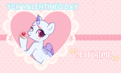Size: 2000x1200 | Tagged: safe, artist:fenix-artist, derpibooru import, oc, oc only, alicorn, pony, alicorn oc, blowing a kiss, bust, commission, eyelashes, female, heart, horn, mare, one eye closed, smiling, solo, underhoof, valentine's day card, wings, wink, your character here