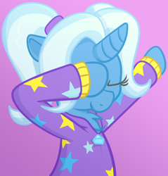 Size: 936x981 | Tagged: safe, artist:xppp1n, trixie, unicorn, alternate hairstyle, babysitter trixie, clothes, dab, female, hoodie, mare, solo