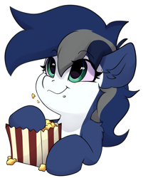 Size: 2972x3689 | Tagged: safe, artist:rileyisherehide, derpibooru import, oc, oc only, oc:isura oxyrus, hybrid, original species, pony, shark, shark pony, series:munching popcorn, cute, eating, emoji, female, food, happy, hooves, mare, popcorn, simple background, smiling, solo, transparent background, watching