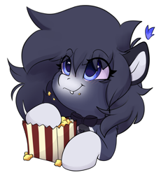 Size: 3442x3739 | Tagged: safe, artist:rileyisherehide, derpibooru import, oc, oc only, oc:lumina azure, pegasus, pony, series:munching popcorn, cute, eating, emoji, female, fire, food, happy, hooves, mare, pegasus oc, popcorn, simple background, smiling, solo, tassels, transparent background, watching