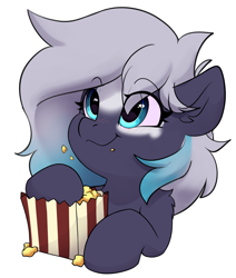 Size: 3130x3696 | Tagged: safe, artist:rileyisherehide, derpibooru import, oc, oc only, oc:sirius-b, pegasus, pony, series:munching popcorn, cute, eating, emoji, female, food, gradient mane, happy, hooves, pegasus oc, popcorn, simple background, smiling, solo, transparent background, watching