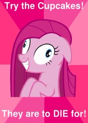 Size: 236x327 | Tagged: safe, derpibooru import, pinkie pie, earth pony, pony, fanfic:cupcakes, artifact, caption, female, image macro, meme, needs more jpeg, pinkamena diane pie, text