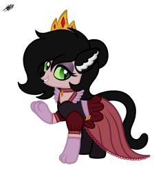Size: 2875x3031 | Tagged: safe, artist:princessmoonsilver, derpibooru import, oc, oc only, oc:moira, cat, clothes, crown, dress, feline, gloves, jewelry, paws, queen, regalia, royalty, simple background, solo, transparent background