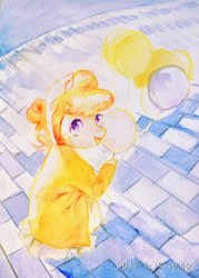 Size: 1080x1505 | Tagged: safe, artist:milarvozmido, derpibooru import, pony, balloon, looking at you, solo, traditional art, watercolor painting