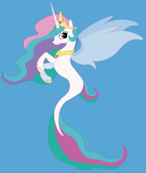 Size: 1079x1280 | Tagged: safe, artist:idenorder, derpibooru import, princess celestia, alicorn, seapony (g4), blue background, crown, cute, digital art, dorsal fin, female, fin wings, fins, fish tail, flowing mane, flowing tail, hoof shoes, horn, jewelry, long horn, looking at you, mare, mermay, peytral, pink eyes, regalia, sealestia, seaponified, seapony celestia, simple background, smiling, smiling at you, solo, species swap, swimming, tail, underwater, water, wings