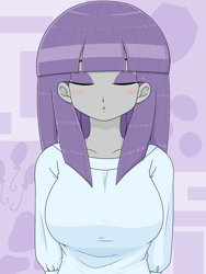 Size: 1668x2224 | Tagged: safe, alternate version, artist:batipin, derpibooru import, maud pie, equestria girls, arm behind back, breasts, clothes, kissing, kissy face, looking at you, maud pies