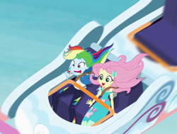 Size: 1430x1080 | Tagged: safe, artist:rarityvrymercollectiveoriginals, derpibooru import, edit, edited screencap, screencap, fluttershy, rainbow dash, better together, equestria girls, rollercoaster of friendship