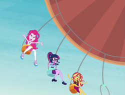 Size: 1423x1080 | Tagged: safe, artist:rarityvrymercollectiveoriginals, derpibooru import, edit, edited screencap, screencap, pinkie pie, sci-twi, sunset shimmer, twilight sparkle, better together, equestria girls, rollercoaster of friendship