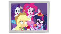 Size: 1920x1080 | Tagged: safe, artist:rarityvrymercollectiveoriginals, derpibooru import, edit, edited screencap, screencap, applejack, pinkie pie, rarity, sci-twi, twilight sparkle, better together, equestria girls, rollercoaster of friendship, rarity peplum dress